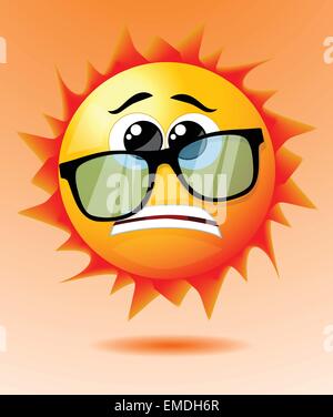 Cute worried cartoon sun Stock Vector