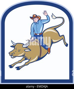 Rodeo Cowboy Bull Riding Cartoon Stock Vector