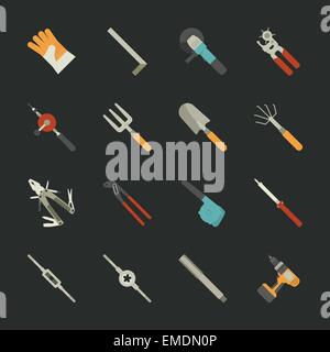 Hand tools icon set , flat design Stock Vector
