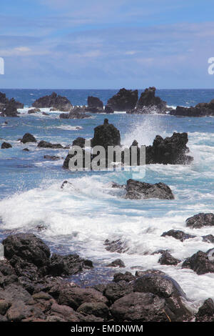 Hawaii, Big Island, Laupahoehoe Point, Beach Park, waves, rocks, Stock Photo