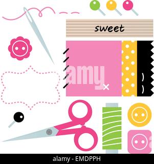 Sewing and Needlework accessories isolated on white Stock Vector