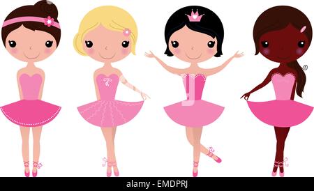 Little beautiful ballerina girls isolated on white ( pink ) Stock Vector