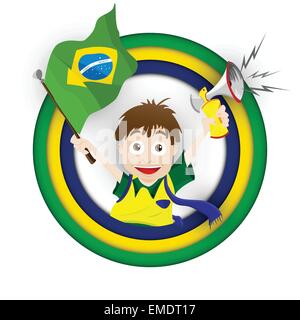 Brazil Sport Fan with Flag and Horn Stock Vector