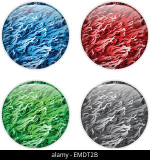 Glass Circle Button Colorful Neon Waves Stock Vector