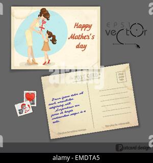 Little Daughter Gives Mom A Gift For Mother's Day Stock Vector