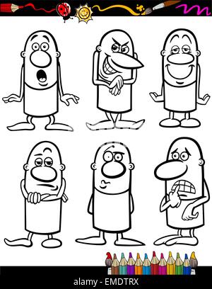 cartoon emotions set for coloring book Stock Vector