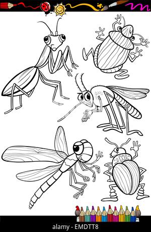 cartoon insects set for coloring book Stock Vector