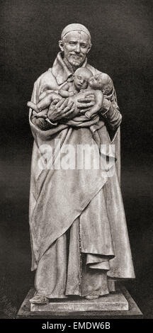 St. Vincent de Paul, 1581 – 1660.  Priest of the Catholic Church. After the statue by Alexandre Falguière. Stock Photo