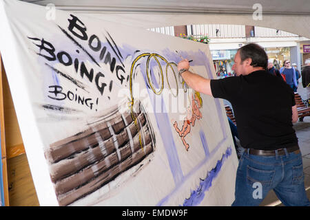 Cartoonist Tim Leatherbarrow in action at the 2015 Shrewsbury International Cartoon Festival, Shropshire, England. Stock Photo