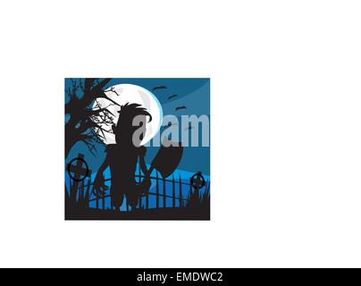 Crazy man with an ax on a dark night Stock Vector