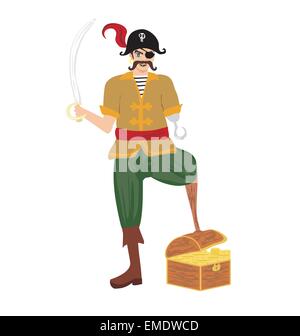 Pirate was standing holding a drawn sword Stock Vector
