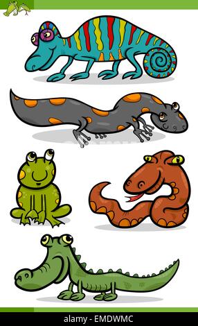 reptiles and amphibians cartoon set Stock Vector