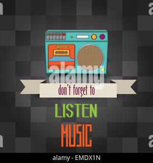 poster with retro boom-box and message"don't forget to listen mu Stock Vector