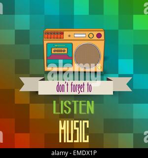 poster with retro boom-box and message"don't forget to listen mu Stock Vector