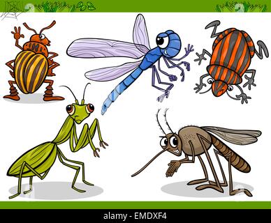 happy insects set cartoon illustration Stock Vector