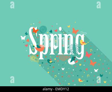 Spring text flat design composition Stock Vector