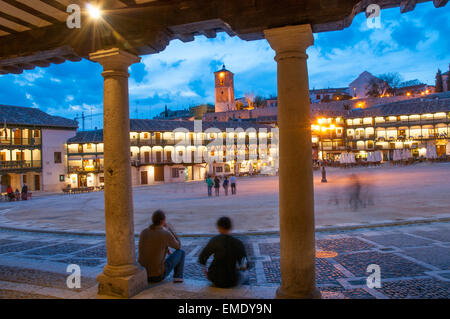 Main Square, night view. Chinchon, Madrid province, Spain. Stock Photo