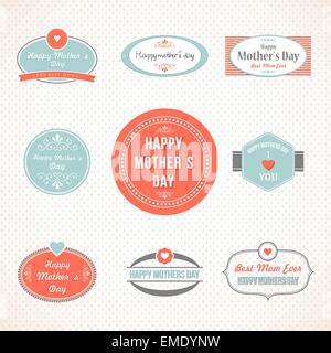 Retro cute Happy Mothers day label set Stock Vector