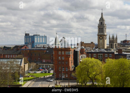 Rooftops of Hull city centre including the Premier Inn on the left and the tower of the Guildhall Stock Photo