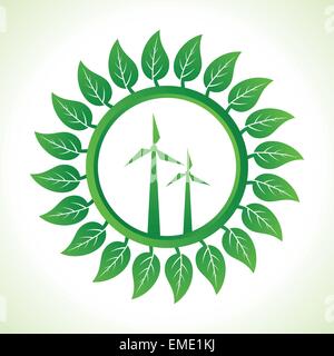 Eco wind mill inside the leaf background stock vector Stock Vector