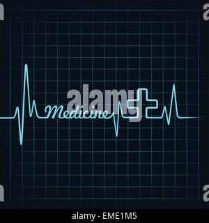 Heartbeat make medicine word and plus symbol stock vector Stock Vector