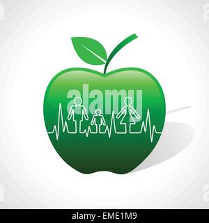 Heartbeat make family icon inside the apple stock vector Stock Vector
