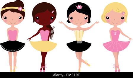 Little beautiful ballerina girls isolated on white Stock Vector