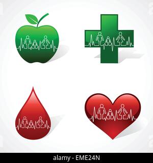 Heartbeat make family icon inside different medical icon Stock Vector