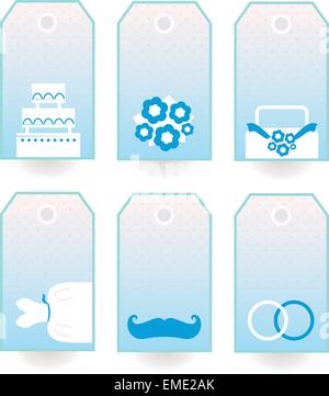 Retro wedding tags set isolated on white ( blue ) Stock Vector