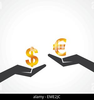 Hand hold dollar and euro symbol to compare their value stock vector Stock Vector