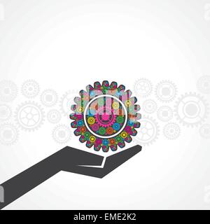 Businessman holds gear on his hand stock vector Stock Vector