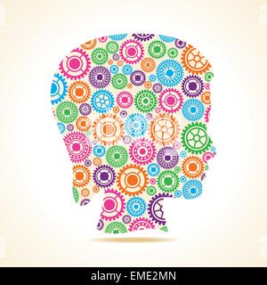 Group of colorful gears make a female face stock vector Stock Vector