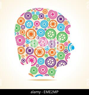 Group of colorful gears make a male face stock vector Stock Vector