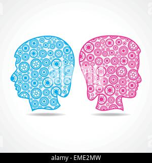 Group of gears make a male and female face stock vector Stock Vector