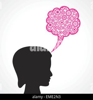 Group of gears make a speech bubble with female face stock vector Stock Vector