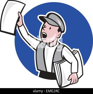 Newsboy Selling Newspaper Circle Cartoon Stock Vector