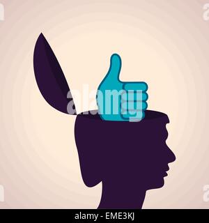 Illustration of thinking concept- male face with like symbol Stock Vector