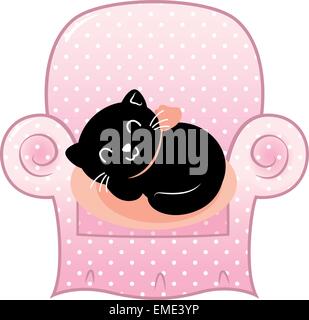 Cute sleeping Cat on pink Sofa isolated on white Stock Vector