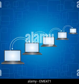 Network concept - different laptops connected together stock vector Stock Vector