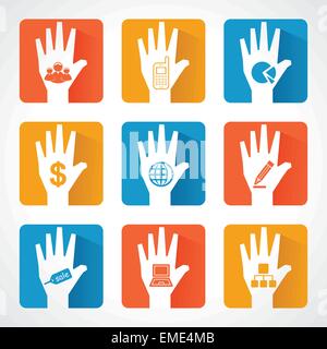 Different business icons and design with helping hand stock vector Stock Vector