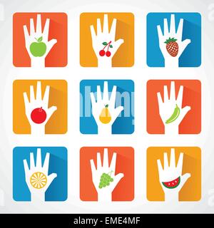 Different fruit icons and design with helping hand stock vector Stock Vector