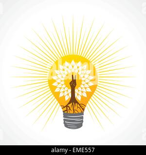 Victory hand make tree inside the bulb - vector illustration Stock Vector