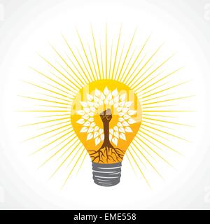 Unity hand make tree inside the bulb - vector illustration Stock Vector