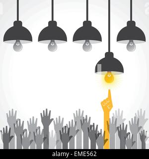 Man points to light bulb idea - vector illustration Stock Vector