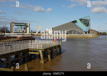 The Tidal Surge Barrier and The Deep aquarium in Hull on the Humber Estuary UK Stock Photo