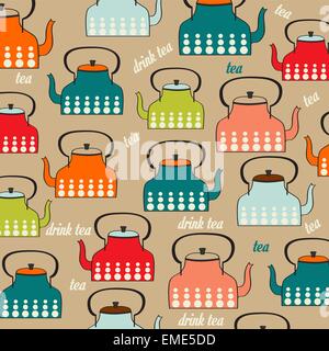 Seamless pattern with vintage Kettles Stock Vector