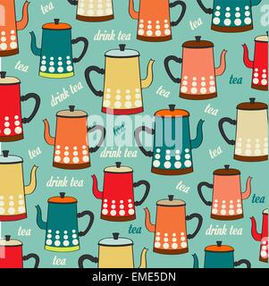 Seamless pattern with vintage Kettles Stock Vector