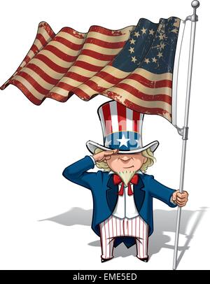 Uncle Sam Saluting the Betsy Ross Flag Stock Vector