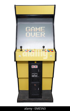 Vintage video game with Game Over screen isolated on white Stock Photo