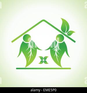 Green home icon on white Stock Vector